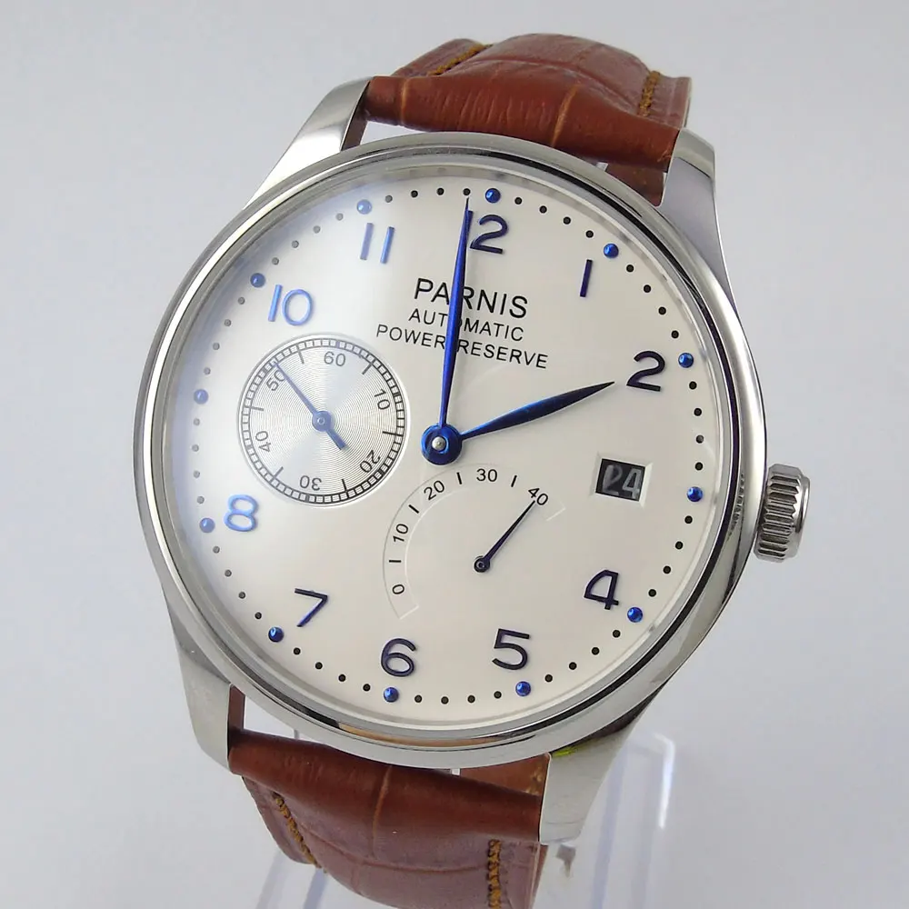 2019 New Hot Design 43mm Parnis White Dial date adjust Leather strap Power Reserve Automatic Movement blue markers Men's Watch
2019 New Hot Design 43mm Parnis White Dial date adjust Leather strap Power Reserve Automatic Movement blue markers Men's Watch