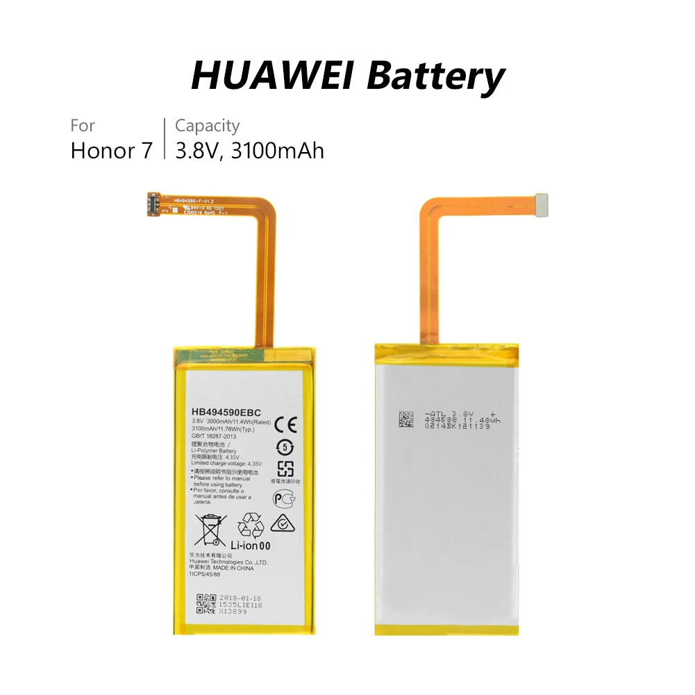 Mobile Phone Battery HB494590EBC For Huawei Honor 7 Replacement Li-ion Honor7 Bateria 3100mAh PLK-AL10 PLK-UL00 PLK-TL01H
Mobile Phone Battery HB494590EBC For Huawei Honor 7 Replacement Li-ion Honor7 Bateria 3100mAh PLK-AL10 PLK-UL00 PLK-TL01H