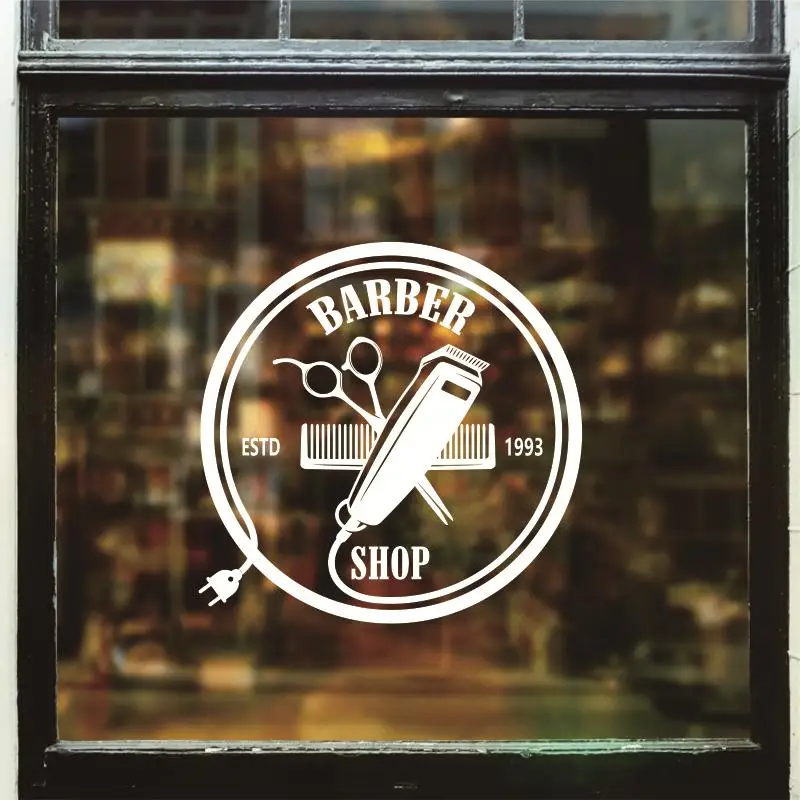 Hombre Barber Shop pegatina tiempo nombre Chop bread Decal haircut posters vinilo Wall Art decalques Ventanas decoracion mural 6