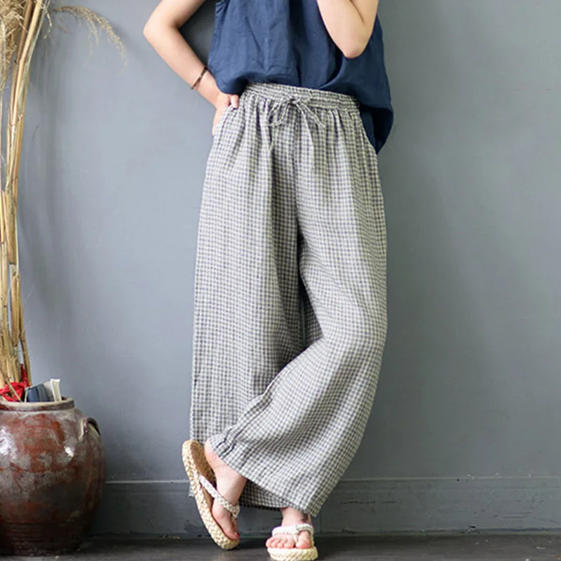 SCUWLINEN 2019 Casual Trousers for Women Plaid Pants Vintage Elastic Waist Long Straight Loose Women Linen Wide Leg Pants S600
SCUWLINEN 2019 Casual Trousers for Women Plaid Pants Vintage Elastic Waist Long Straight Loose Women Linen Wide Leg Pants S600