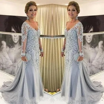 Elegant Mother Of The Bride Dresses V Neck Sheer Long Sleeves Mermaid Evening Dress Lace Appliques Beads Sweep Train Plus Size
Elegant Mother Of The Bride Dresses V Neck Sheer Long Sleeves Mermaid Evening Dress Lace Appliques Beads Sweep Train Plus Size
