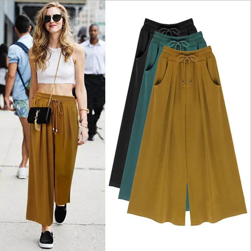 M-6XL Plus Size 2017 New Casual Women Solid Ankle Length Mid Elastic Waist Pleated Drawstring Loose Wide Leg Pants Casual Capris
M-6XL Plus Size 2017 New Casual Women Solid Ankle Length Mid Elastic Waist Pleated Drawstring Loose Wide Leg Pants Casual Capris
