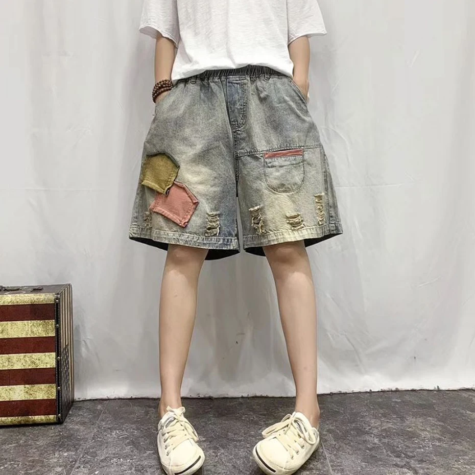 Womens Hot Jeans Boot Cut Denim Shorts Patchwork Pockets Distressed Oversized Retro Holes Loose Fashion Casual for Summer Z80003
Womens Hot Jeans Boot Cut Denim Shorts Patchwork Pockets Distressed Oversized Retro Holes Loose Fashion Casual for Summer Z80003