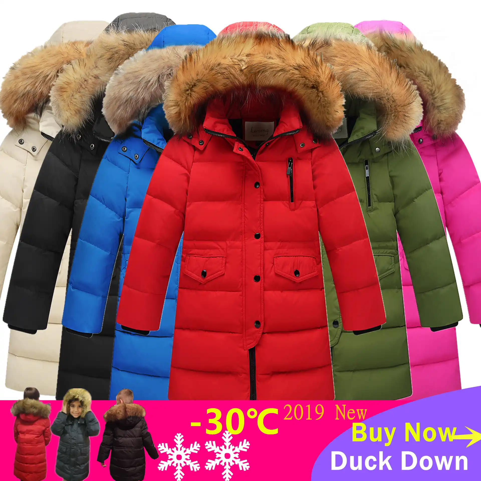 Boys size Hooded Coat Duck Down thicken Jacket Long Parka Warm Winter Outwear