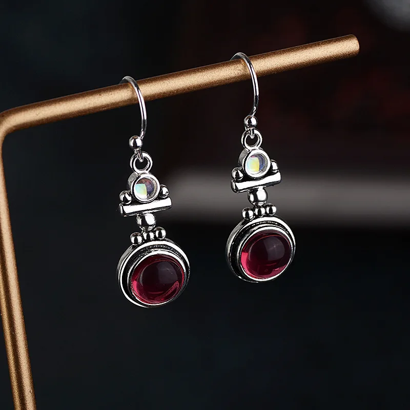 Vintage Red Crystal Round Moonstone Dangle Earring For Women Handmade Silver Drop Earrings Hanging Wedding Earrings Jewelry
Vintage Red Crystal Round Moonstone Dangle Earring For Women Handmade Silver Drop Earrings Hanging Wedding Earrings Jewelry