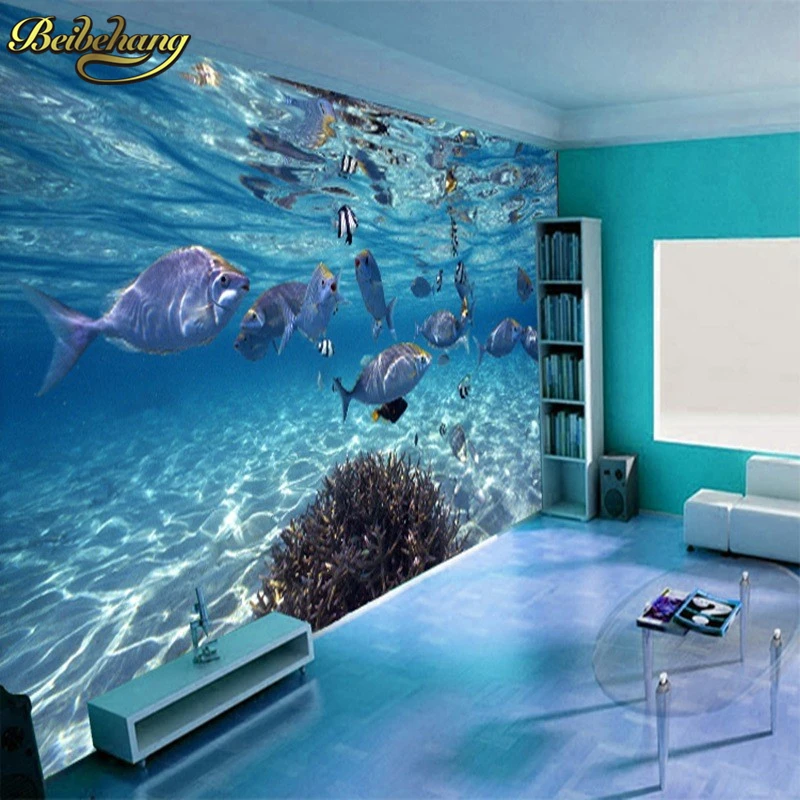 

custom 3D stereoscopic large mural wallpaper Underwater World marine fish living room wallpapers children's room TV background
