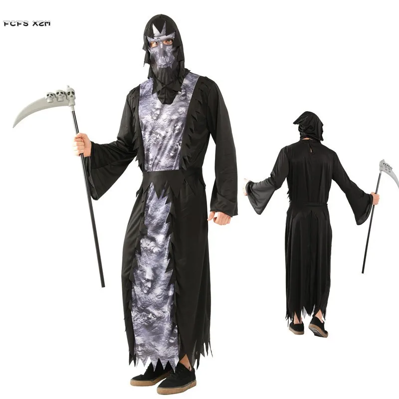 

Black Men Halloween Hell Devil Demon Costume Skeleton Azrael Death Scary Cosplay Carnival Purim Masquerade Nightclub party dress