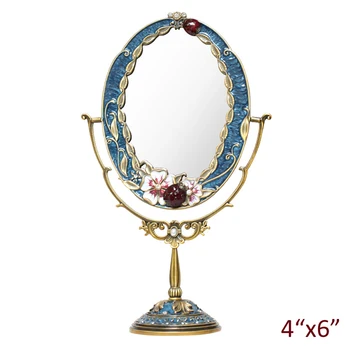 European Vintage Brass Blue Flowers and Beetle Design Jeweled 4x6 inches Oval Tabletop Metal Swing Cosmetic Mirror
European Vintage Brass Blue Flowers and Beetle Design Jeweled 4x6 inches Oval Tabletop Metal Swing Cosmetic Mirror
