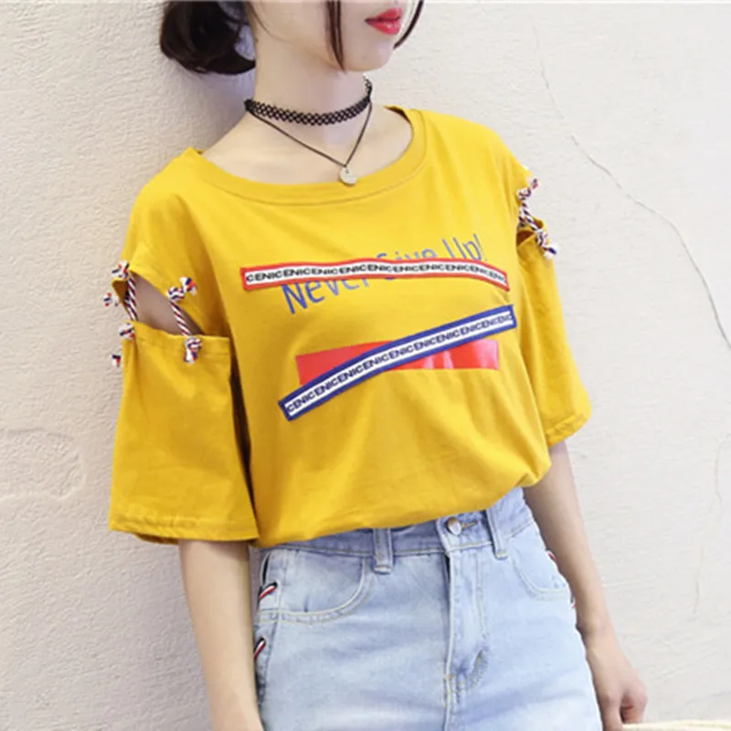 Short-Sleeved T-Shirt Female New Korean Harajuku BF Style Loose Summer Women Tops 2018 Black Yellow White Lace up Tshirts M-2XL
Short-Sleeved T-Shirt Female New Korean Harajuku BF Style Loose Summer Women Tops 2018 Black Yellow White Lace up Tshirts M-2XL