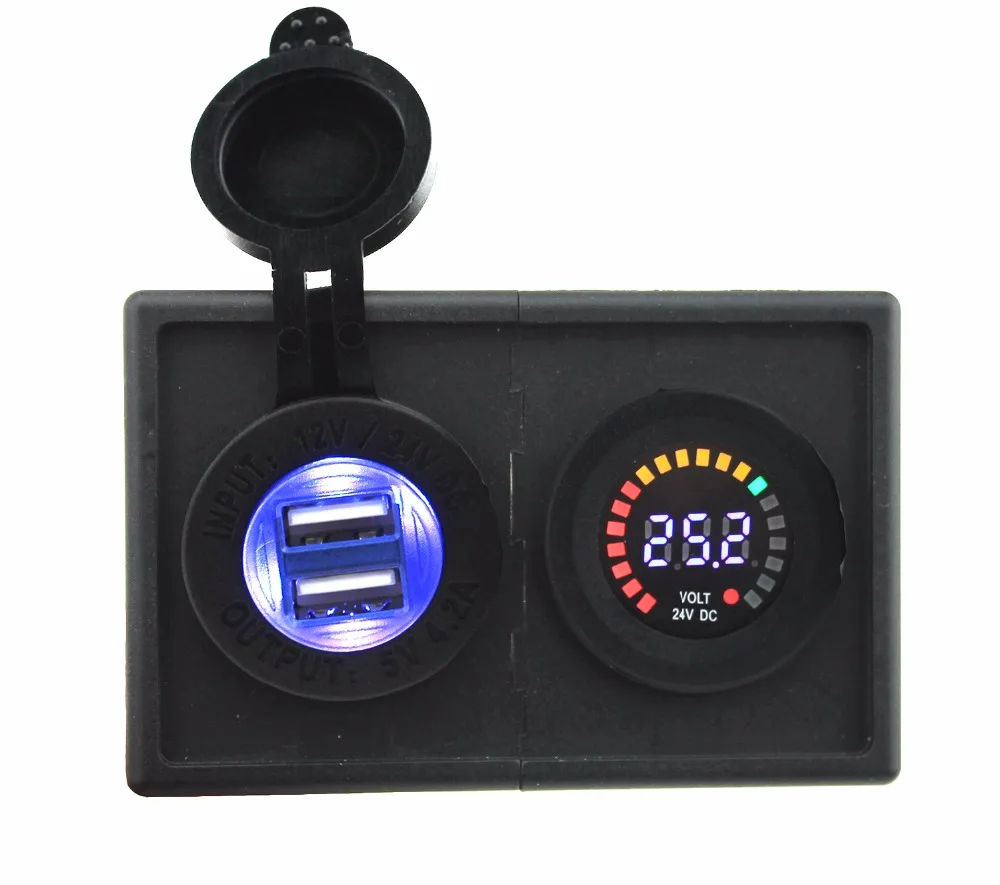 24V led digital display voltmeter and 4.2A USB adapter with housing holder panel for car boat truck RV
24V led digital display voltmeter and 4.2A USB adapter with housing holder panel for car boat truck RV