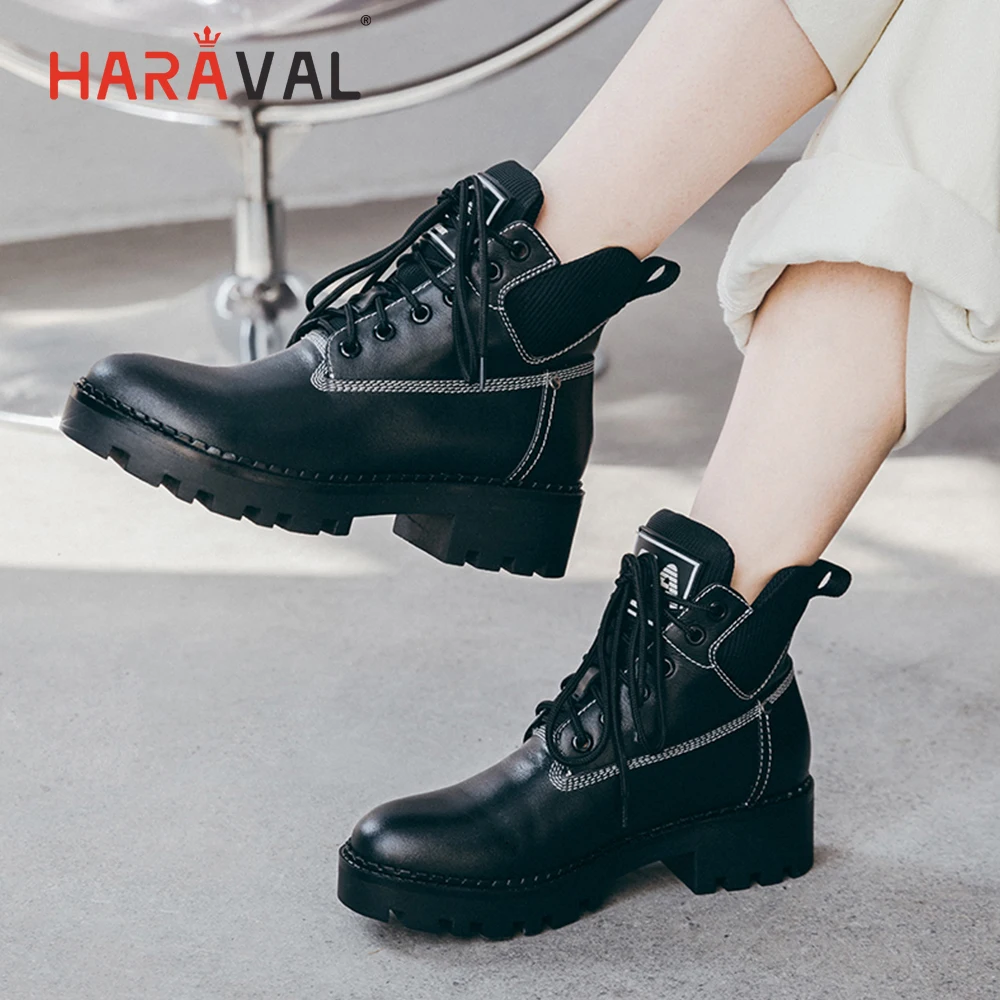 HARAVAL Winter Woman Ankle Boot Quality Genuine Leather Round Toe Thick Heel Shoes Black Comfortable Warm Soft Martin Boots B183
HARAVAL Winter Woman Ankle Boot Quality Genuine Leather Round Toe Thick Heel Shoes Black Comfortable Warm Soft Martin Boots B183