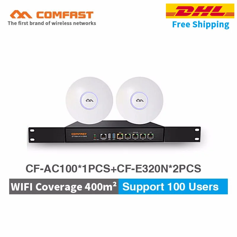 Cheaper set Wifi coverage solution for 400m.sq CF-AC100 Gigabit AC Authentication Gateway Routing+2pcs 300Mbps POE ceiling AP
Cheaper set Wifi coverage solution for 400m.sq CF-AC100 Gigabit AC Authentication Gateway Routing+2pcs 300Mbps POE ceiling AP