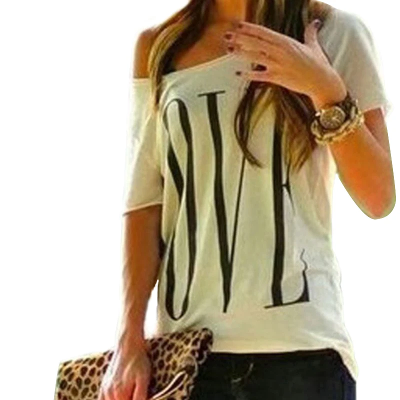 2019 Summer Women Loose One Shoulder Tops Korean Fashion Design Letter Casual Beach T-shirt Short Sleeve Crew Neck Plus Size Tee
2019 Summer Women Loose One Shoulder Tops Korean Fashion Design Letter Casual Beach T-shirt Short Sleeve Crew Neck Plus Size Tee