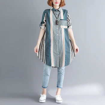 Women Blouse Shirt Plus Size Cotton Female Clothing Loose Print Striped Green Long Sleeve Cardigan with Belt Autumn 2019 LP218
Women Blouse Shirt Plus Size Cotton Female Clothing Loose Print Striped Green Long Sleeve Cardigan with Belt Autumn 2019 LP218