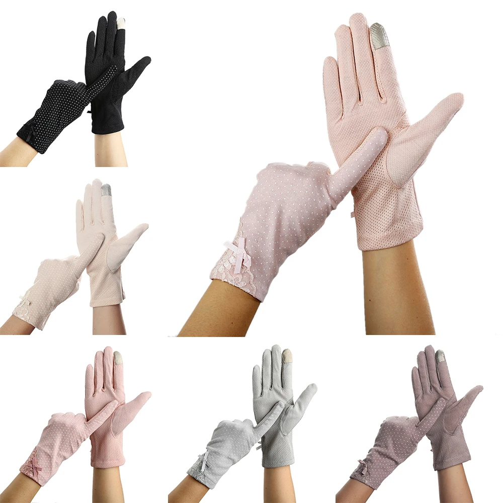 

KLV Women Lace Sunscreen Gloves Summer Spring Lady Stretch Touch Screen Anti Uv Slip Resistant Driving Glove Breathable Guantes