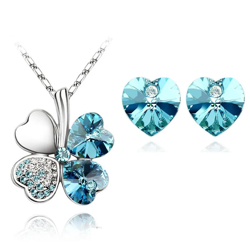Crystal Clover 4 Leaf heart Pendant Necklace Earrings fashion jewelry Sets office charms women girl floating heart quality gifts
Crystal Clover 4 Leaf heart Pendant Necklace Earrings fashion jewelry Sets office charms women girl floating heart quality gifts