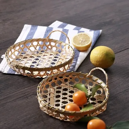 Handmade bamboo braided round handle dish plate fruit plate hotel restaurant refreshment tray Creative desktop storage basket
Handmade bamboo braided round handle dish plate fruit plate hotel restaurant refreshment tray Creative desktop storage basket