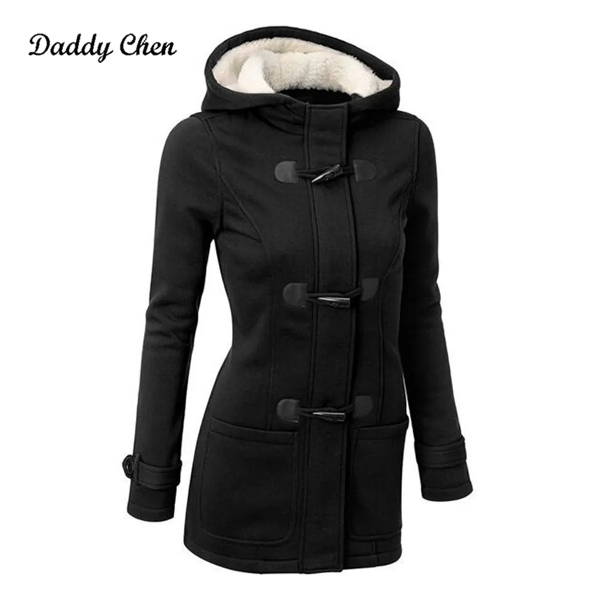 Fashion Long Trench Coat for Women Female Hooded Horn Button Outwear Trenchcoat Spring Winter Overcoat Chaquetas Mujer | Женская одежда