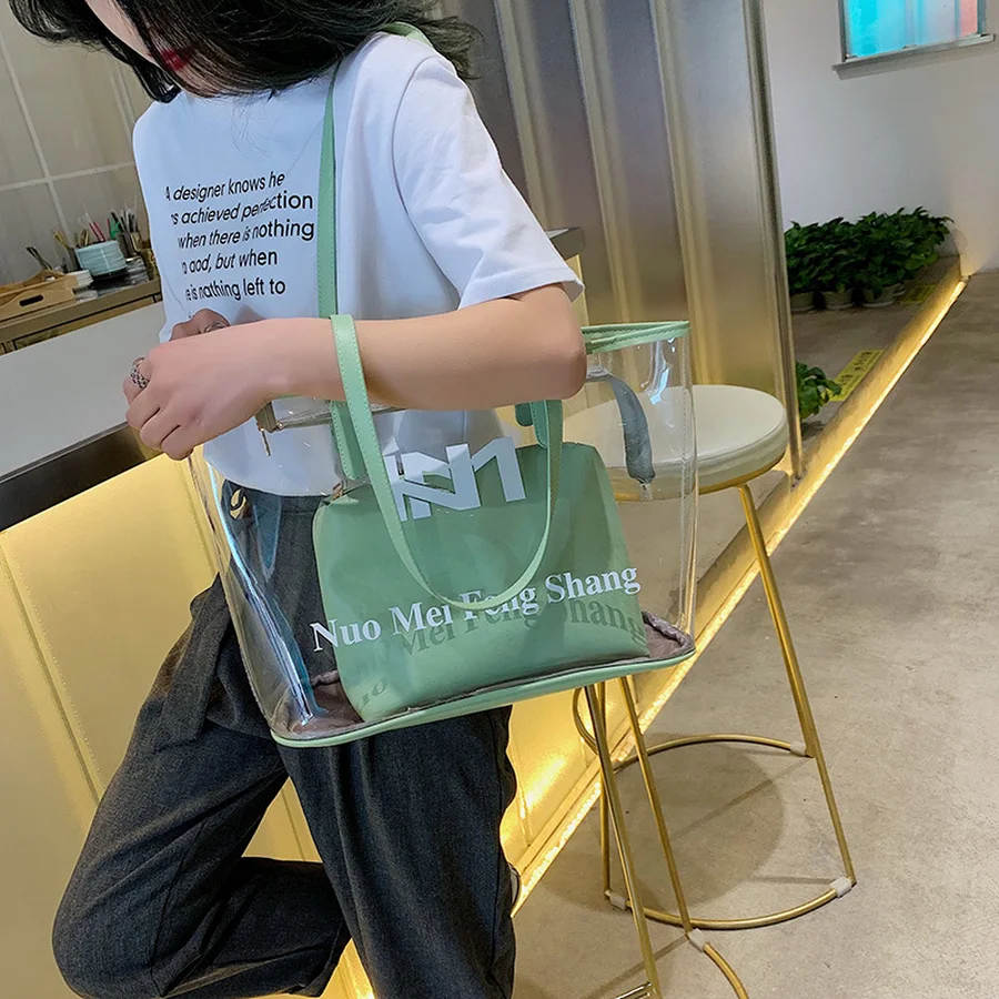 Big Capacity Transparent PVC Compasite Totes Women's Handbags Ladies Clear Jelly Summer Beach Messenger Bags Women Handbag Bolsa 
Big Capacity Transparent PVC Compasite Totes Women's Handbags Ladies Clear Jelly Summer Beach Messenger Bags Women Handbag Bolsa