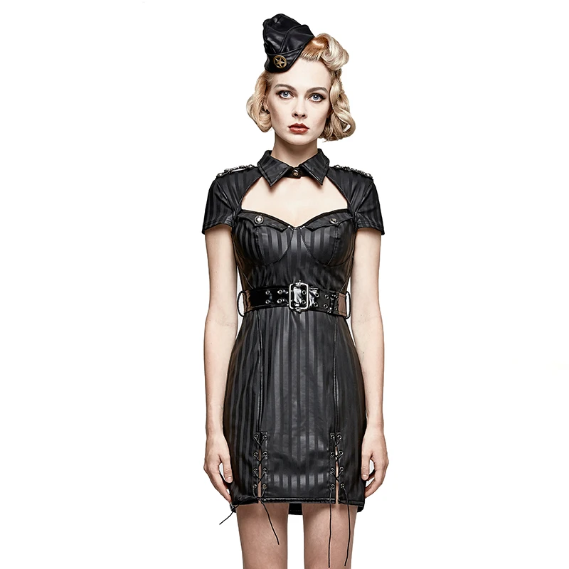 Punk Summer Military Sexy Costumes Striped PU Split Women's Dress Black Slim Fit Short Sleeve Dresses
Punk Summer Military Sexy Costumes Striped PU Split Women's Dress Black Slim Fit Short Sleeve Dresses