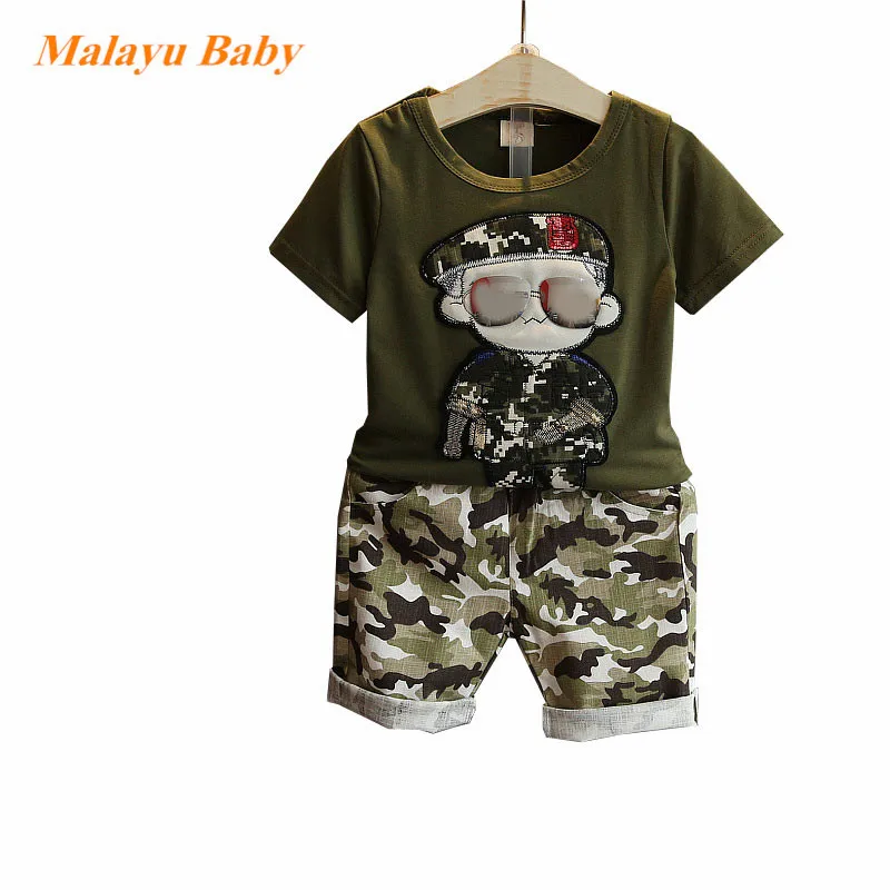 Image Summer Children Boy Clothes 2017 new Sets Kids 2pcs Short Sleeves T Shirt Toddler Suits Camouflage Shorts Child Clothing Suits
