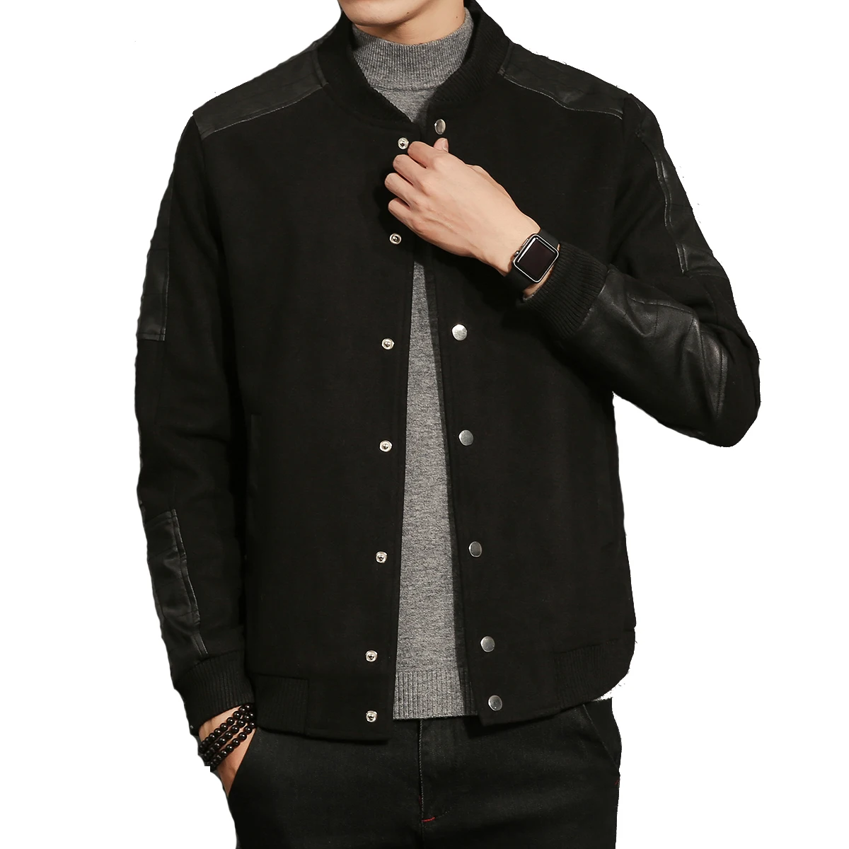 Man autumn jacket wool coat leather sleeve patchwork wool jackets male fashion models autumn outwear 5XL
Man autumn jacket wool coat leather sleeve patchwork wool jackets male fashion models autumn outwear 5XL