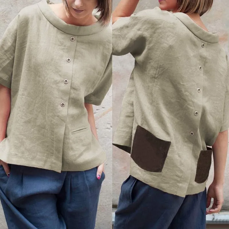 Vintage Cotton Blouse Tops Summer Women Oversized Blouses Short Sleeve Buttons Casual Shirt Pockets Patchwork Loose Blusas
Vintage Cotton Blouse Tops Summer Women Oversized Blouses Short Sleeve Buttons Casual Shirt Pockets Patchwork Loose Blusas