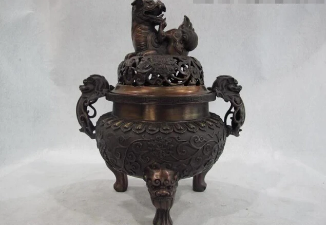 Elegant old S0421 11 Chinese Buddhism Copper Bronze Foo Fu Dog Lion 3 Feet Incense Burner Censer statue
Elegant old S0421 11 Chinese Buddhism Copper Bronze Foo Fu Dog Lion 3 Feet Incense Burner Censer statue