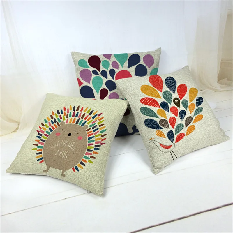 45*45cm High Quality Colorful Peacock Pillowcase Whale Elephant Hedgehog Cushion Cover Linen Square Animals Decorative Pillows
45*45cm High Quality Colorful Peacock Pillowcase Whale Elephant Hedgehog Cushion Cover Linen Square Animals Decorative Pillows