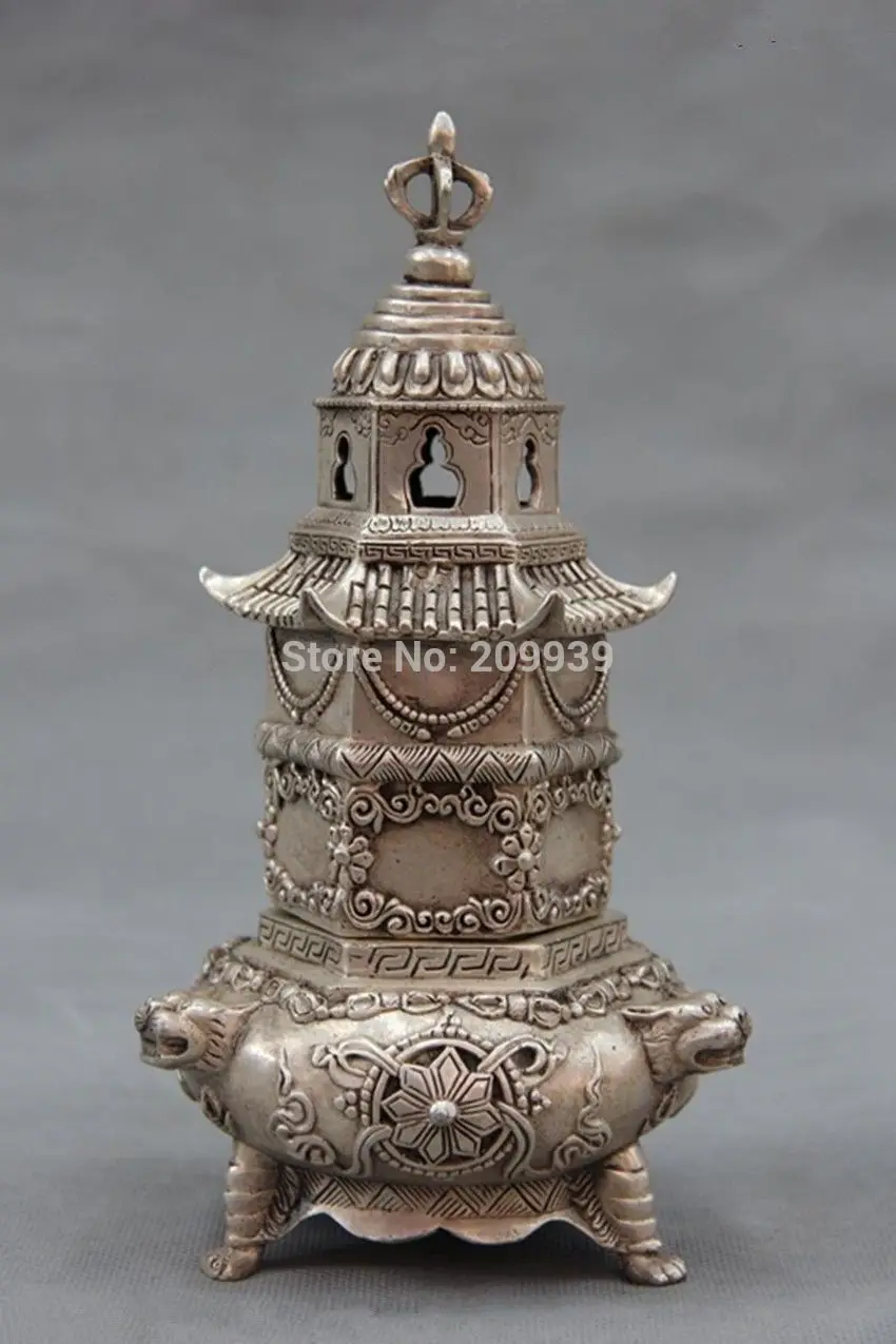 huij 006301 Chinese White Copper Bronze Silver Buddhist Pagoda tower Censer incense burner statue
huij 006301 Chinese White Copper Bronze Silver Buddhist Pagoda tower Censer incense burner statue