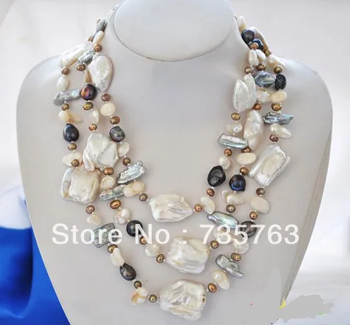 HOT 00683 BIG 3row 40mm white keshi reborn black coffee freshwater pearl necklace
HOT 00683 BIG 3row 40mm white keshi reborn black coffee freshwater pearl necklace