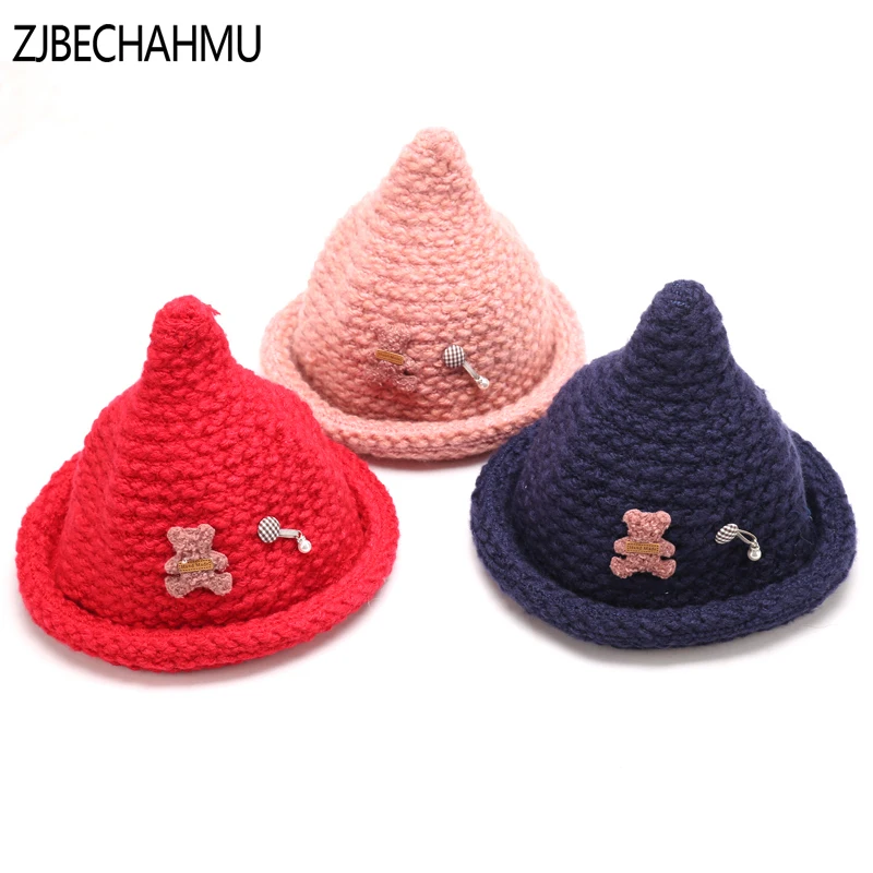 New Children Along the sheep wool cap knitting fisherman hat qiu dong Female fashion witch pointed basin bucket hat accessories
New Children Along the sheep wool cap knitting fisherman hat qiu dong Female fashion witch pointed basin bucket hat accessories