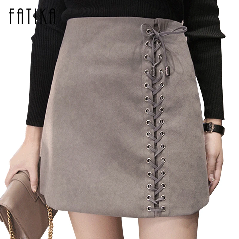 FATIKA Women Leather Suede A-Line Mini Skirt 2017 Spring Autumn High Waist Short Bodycon Lace Up Skirts Sexy Split Skirts
FATIKA Women Leather Suede A-Line Mini Skirt 2017 Spring Autumn High Waist Short Bodycon Lace Up Skirts Sexy Split Skirts
