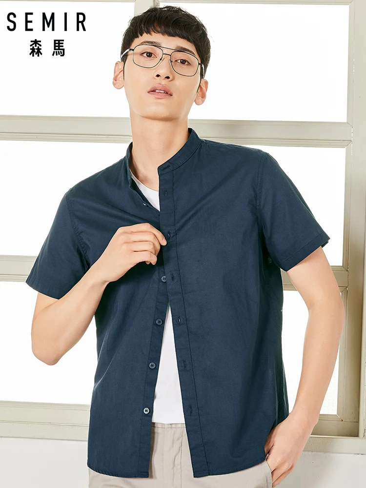SEMIR Regular Fit рубашка без воротника для мужчин короткий рукав в 100% хлопок мужские