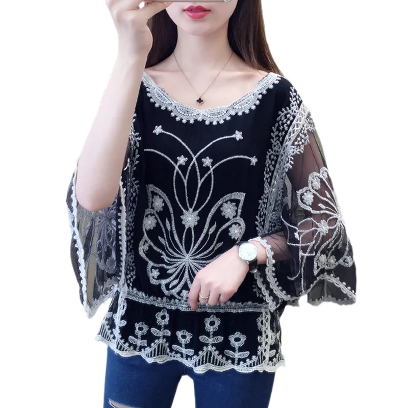 Vintage 2019 Summer Blouses Women Tops Embroidery Butterfly Bat Sleeve Mesh Lace Blouse Women Shirt Ladies Tops Lace Shirts
Vintage 2019 Summer Blouses Women Tops Embroidery Butterfly Bat Sleeve Mesh Lace Blouse Women Shirt Ladies Tops Lace Shirts