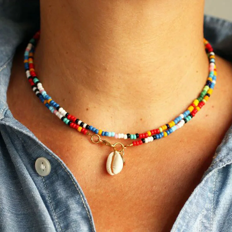 Bohemia Double Layer Colorful Bead Cowrie Shell Choker Necklace Women Conch Shell Pendant Necklace Statement Collier
Bohemia Double Layer Colorful Bead Cowrie Shell Choker Necklace Women Conch Shell Pendant Necklace Statement Collier