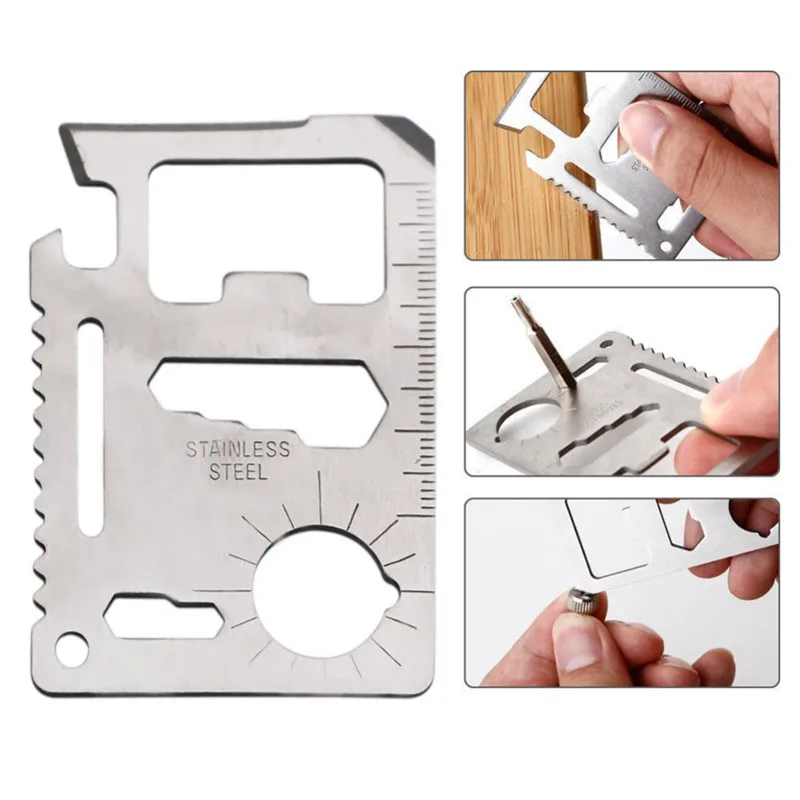 1pc Swiss Multi Tool 11 in 1 Multifunction Outdoor Hunting Survival Camping Pocket Military Credit Card Knife Silver Tool DAF011 (2)