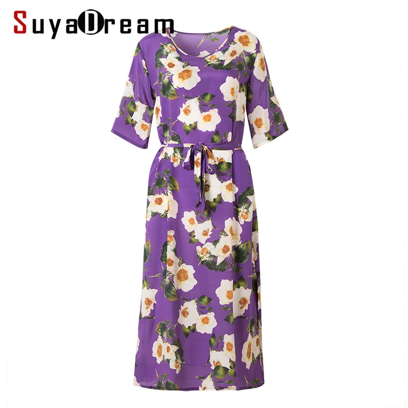 Women Print Dress 100%SILK CREPE Casual Belted Dresses for Women Floral Printed Short Sleeved A-Line 2019 Summer Purple Dresses
Women Print Dress 100%SILK CREPE Casual Belted Dresses for Women Floral Printed Short Sleeved A-Line 2019 Summer Purple Dresses