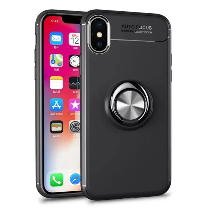 Роскошный чехол для Iphone X с кольцом на палец телефона 6 6s 7 8 SE магнитная