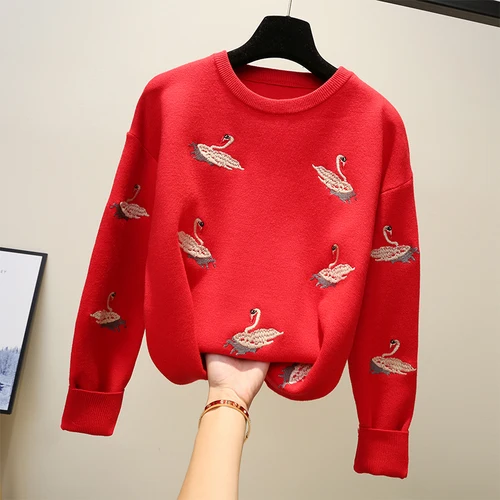 Swan Embroidery Knitted Sweaters Pullovers Women Spring Autumn Long Sleeve O-neck Loose Tops Casual Fashion Korean Sweaters 2019
Swan Embroidery Knitted Sweaters Pullovers Women Spring Autumn Long Sleeve O-neck Loose Tops Casual Fashion Korean Sweaters 2019