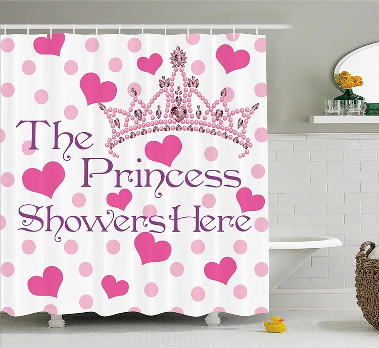 Забавный розовый душ принцессы здесь цитаты занавески для душа девочек ванной в