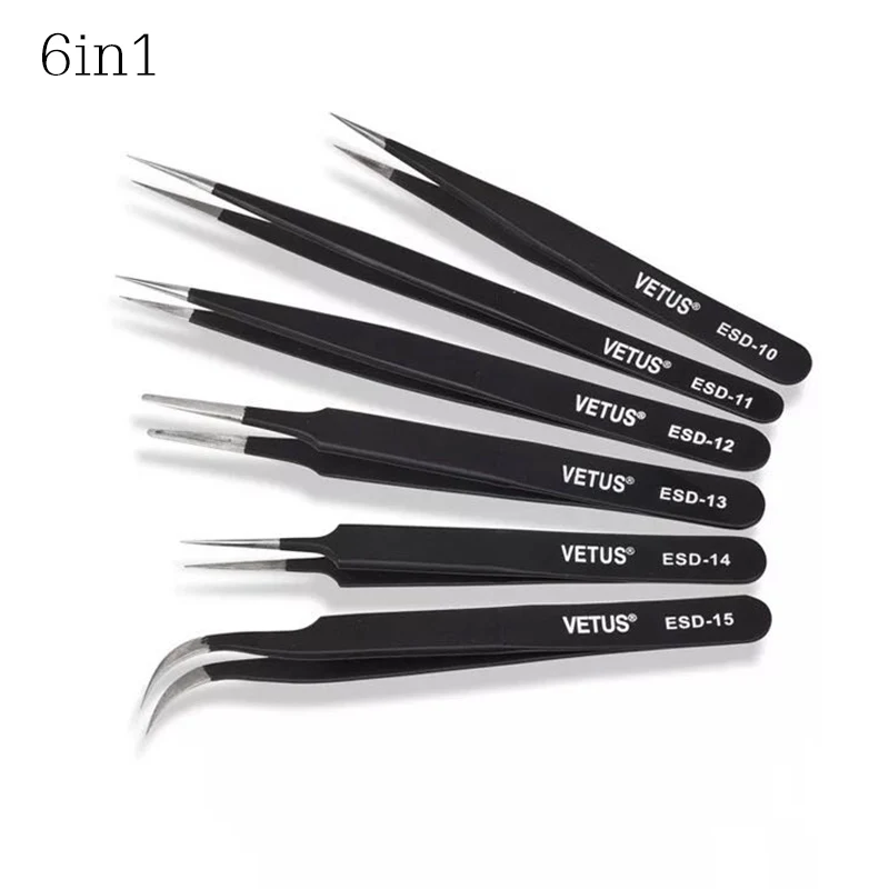 6PCS/SET ESD-10,11,12,13,14,15 Precision Anti Static Tweezers Stainless Steel Tweezers Set For BGA Work Repair Tools
6PCS/SET ESD-10,11,12,13,14,15 Precision Anti Static Tweezers Stainless Steel Tweezers Set For BGA Work Repair Tools