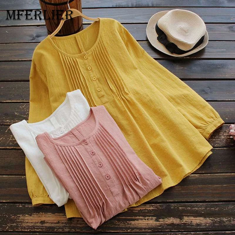 Mferlier Women Summer Solid Elegant Blouses O Neck Long Sleeve Vintage Pleated Front White Yellow Pink Ladies Tops
Mferlier Women Summer Solid Elegant Blouses O Neck Long Sleeve Vintage Pleated Front White Yellow Pink Ladies Tops