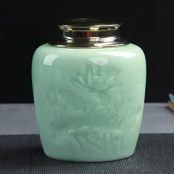 Chinese Ceramic Tea Box Retro Lotus Carvings Tea Storage Containers Family Home Porcelain Jar Light Green Powder Coffee Tea Can
Chinese Ceramic Tea Box Retro Lotus Carvings Tea Storage Containers Family Home Porcelain Jar Light Green Powder Coffee Tea Can