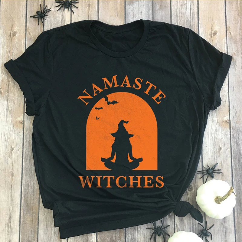 NAMASTE WITCHES Halloween Women T-shirt Round neck Shirt Short sleeve Tops Funny Graphic printing Tees Fashion Plus Size S-3XL
NAMASTE WITCHES Halloween Women T-shirt Round neck Shirt Short sleeve Tops Funny Graphic printing Tees Fashion Plus Size S-3XL