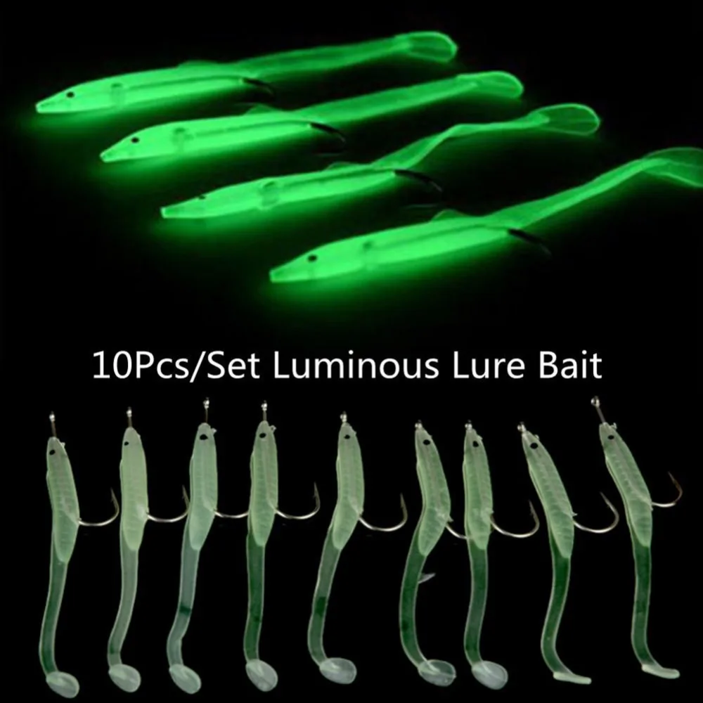 

High Quality 10 PCS Luminous Fishing Lures Rubber Worm Small Eel Crank Bait With Hook S and L #276693