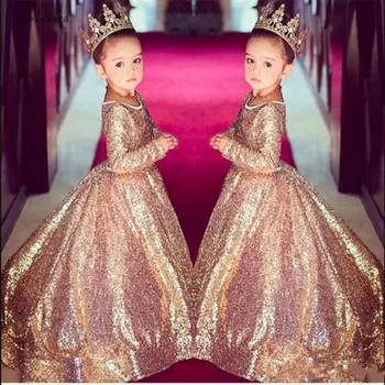 Bling Gold Sequins Girls Pageant Dresses Formal Wear Vintage Party Gowns Long Sleeve Beautiful Flower Girl Dress for 2-14Y Teens
Bling Gold Sequins Girls Pageant Dresses Formal Wear Vintage Party Gowns Long Sleeve Beautiful Flower Girl Dress for 2-14Y Teens