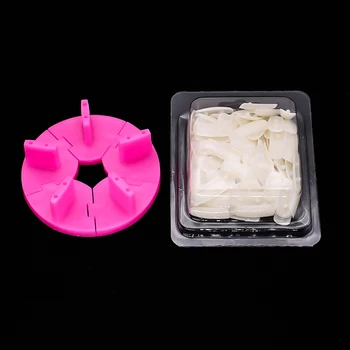 1pcs Natural Fake Nails +Lotus Base Nail Art Display Plastic Practice Stand Holder DIY False Nail Training Manicure Tools