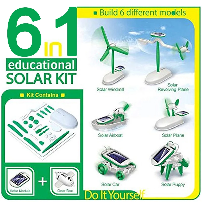 6 In 1 Solar Power Robot Kit DIY Assemble Gadget Airplane Boat Car Train Model Science Gift Toys for Boy Kids Novelty & Gag Toy
6 In 1 Solar Power Robot Kit DIY Assemble Gadget Airplane Boat Car Train Model Science Gift Toys for Boy Kids Novelty & Gag Toy