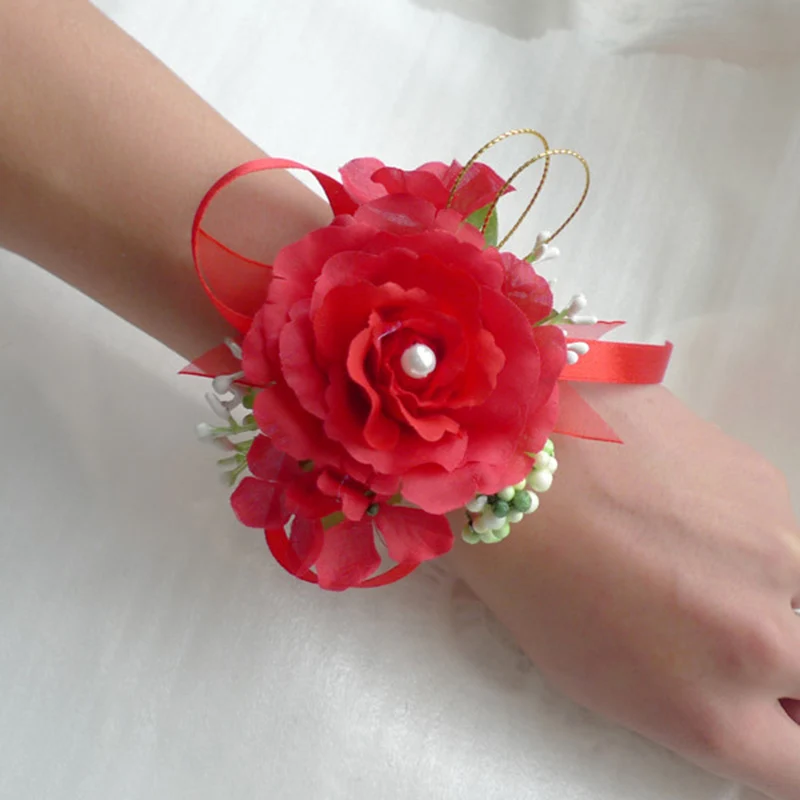 Silk red rose corsage